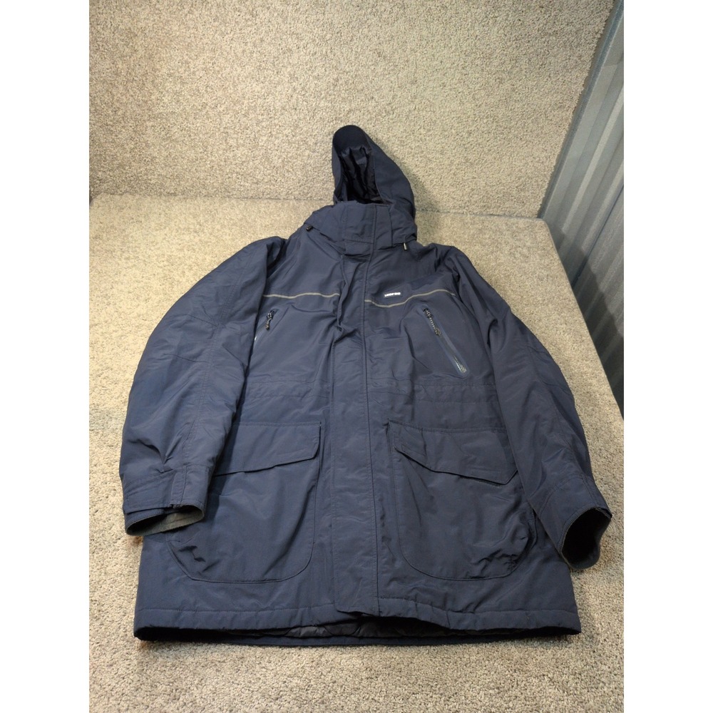 Lands End Mens XL Navy Blue Parka Hooded Fleece Lined Winter Coat Jacket